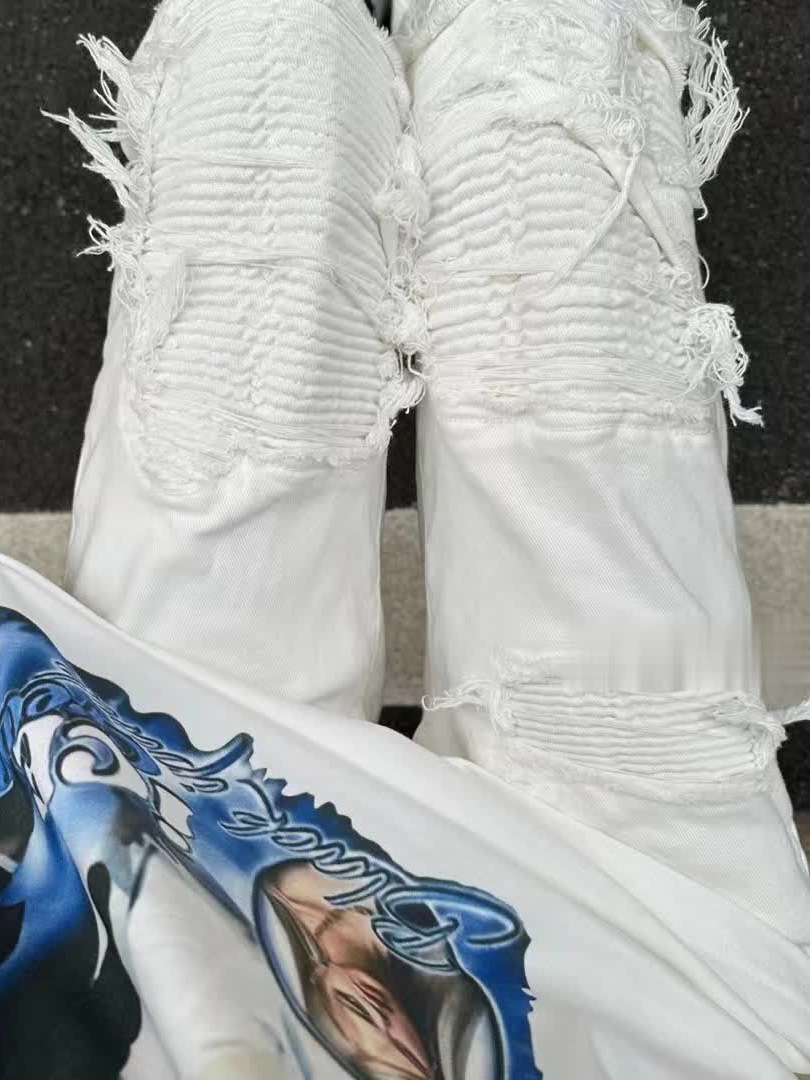 Men's Clothing high street fog style trend hole pleated jeans men and women the same style all match casual all match_voghion.com