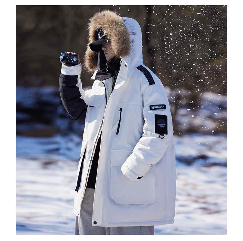 La faction chaude à la mode pour l'automne et l'hiver surmonte le simple grand col en fourrure, les hommes blancs amples et résistants au froid, mi-longs et longs_voghion.com