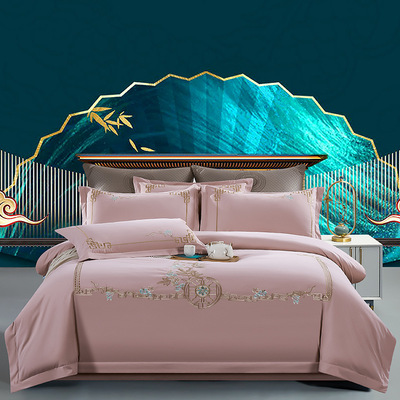 New Chinese style Chinese style Solid Embroidery Embroidery Brushed Four piece suit Cotton sheet Quilt cover The bed Supplies On behalf of