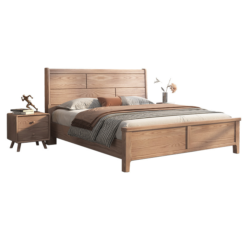 Cama minimalista moderna de madera maciza de estilo nórdico dormitorio cama doble cama de almacenamiento de madera de cera blanca con cajón cama de boda