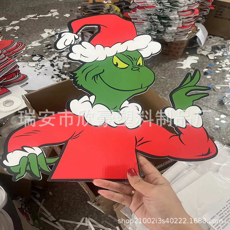 2024新款圣诞节圣诞老人雪人装饰插牌户外庭院塑料中空板彩色印刷