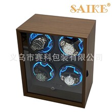 外贸版胡桃纹木质4表位电动机械手表摇表上链器四表位自动上弦盒