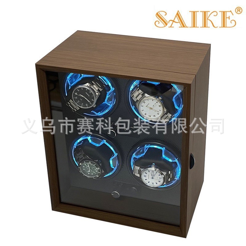 Foreign Trade Version of Walnut Pattern Wooden 4-Position Electric Mechanical Watch Watch Winder Four-Position Automatic Winding Box