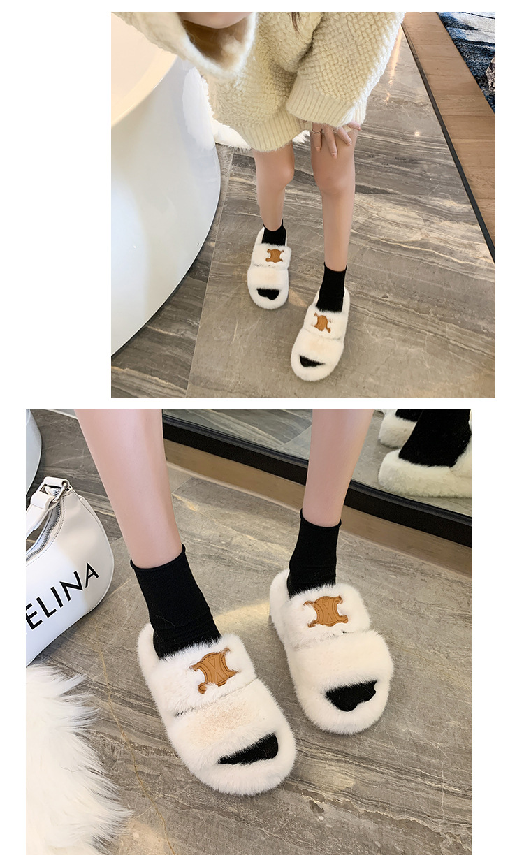 Furry slippers for women's outer wear thick-soled slippers women's wedge heels 2022 new autumn and winter home double-sided cotton slippers_voghion.com
