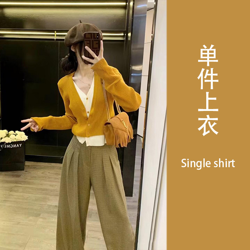 实价现货新款美拉德穿搭一整套干练气质假两件针织衫职业两件套装|undefined