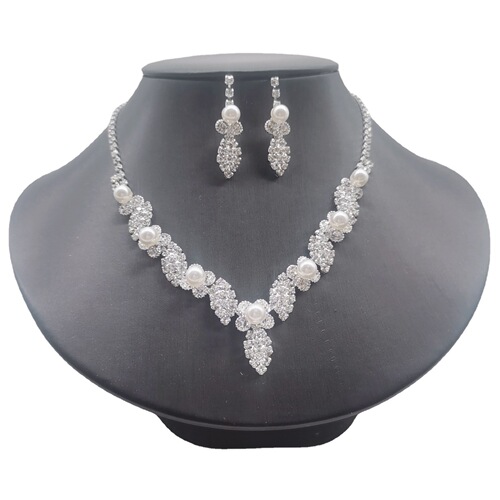 Cross-border jewelry wholesale bridal wedding necklace pearl water diamond earrings chain set jewelry supply