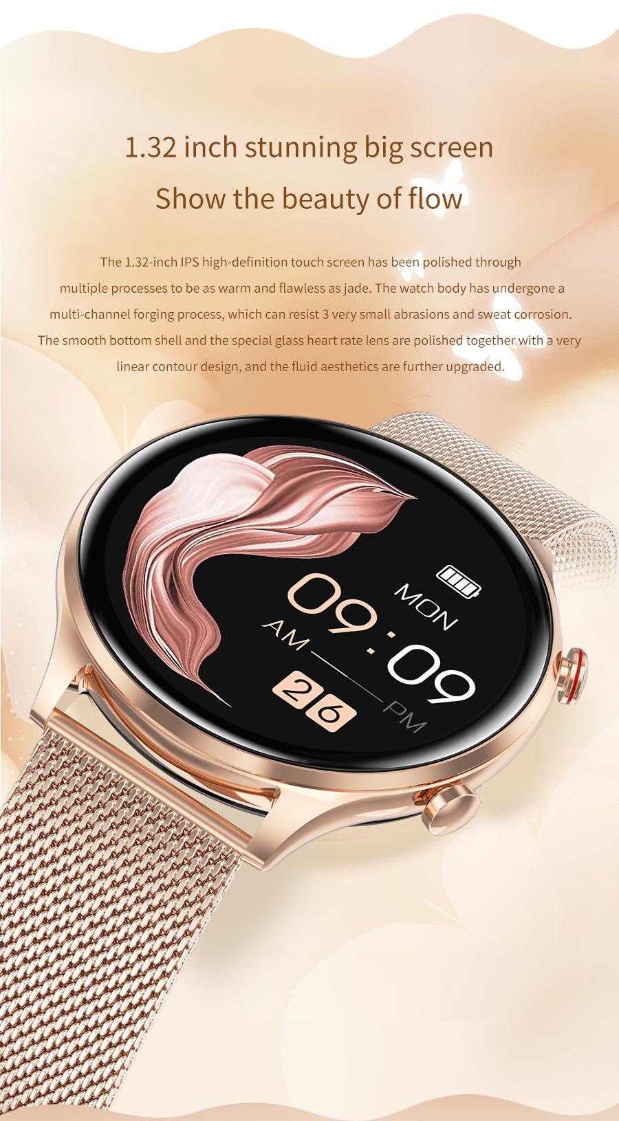 Orologio intelligente alla moda per donna Effettua chiamata AK50 Heart_voghion.com