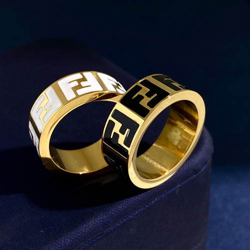 Fengjia Double F Letter Black and White Oil-Drop 22 New European and American Style Couple Rings Fashionable Simple Titanium Steel Ring Set