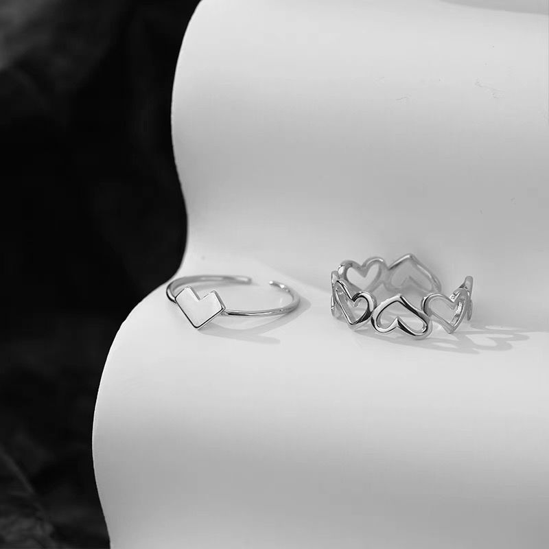 Hollow Heart Ring Set For Women Light Luxury Elegant Design_voghion.com