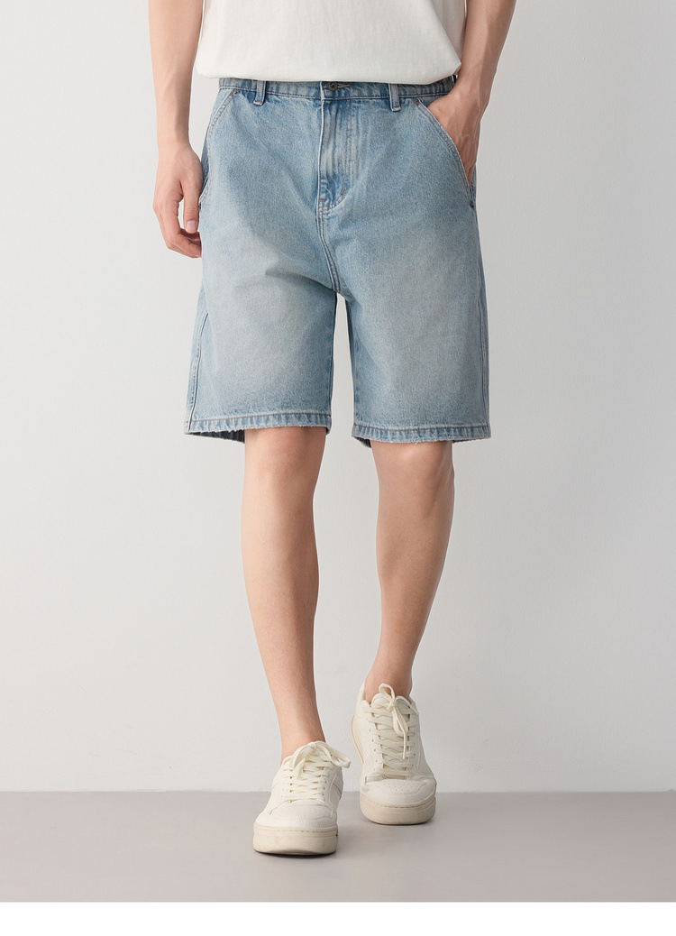 Quần short jean nam phong cách công sở thông minh, chất vải mài mòn — màu xanh nhạt chi tiết 13