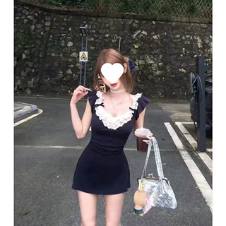 2025新款蕾丝拼接辣妹连衣裙镂空设计感裙子女夏季名媛纯欲风