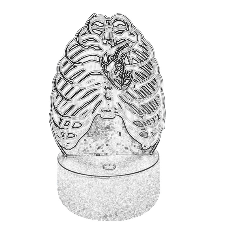 Lámpara nocturna 3D USB con motivos de dientes/cerebro/corazón, acrílica, táctil con mando a distancia, para decoración interior