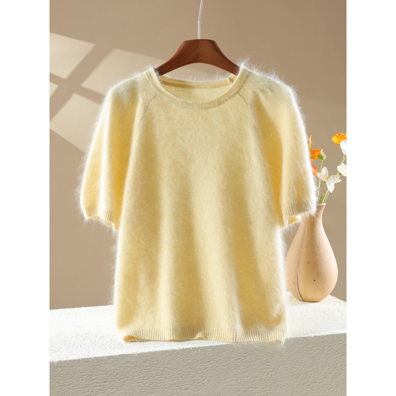 2026 Fall/Winter New Cashmere Wool Thickened Round Neck Knit Sweater with Bubble Short Sleeves and Brushed Wool for Women 2026 Fall/Winter New Cashmere Wool Thickened Round Neck Knit Sweater with Bubble Short Sleeves and Brushed Wool for Women