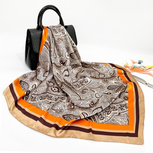 22 New Cashew Print Simulated Silk Scarf Women's European and American 90*90 Square Scarf Women's Fashion Single Product Shawl Supply Batch