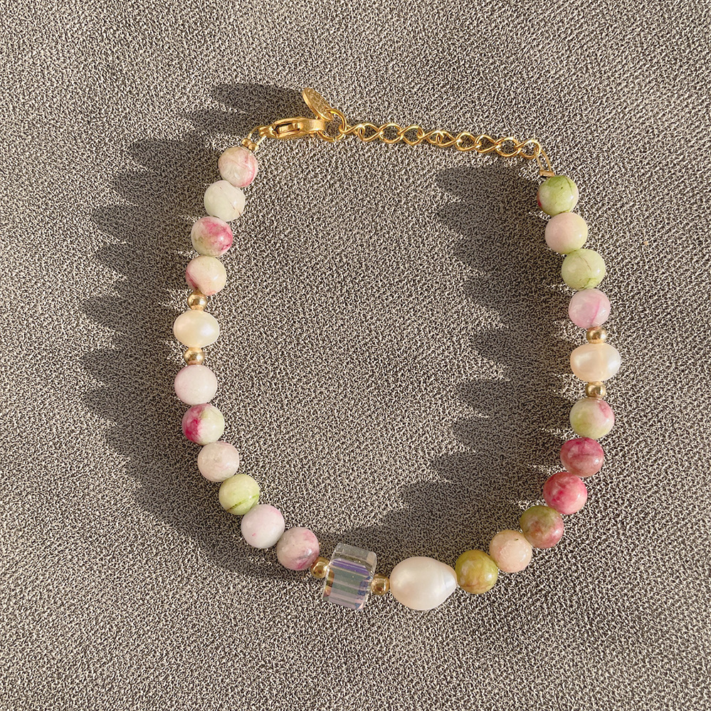 Fashion Round Pearl Titanium Steel Beaded Bracelets 1 Piece