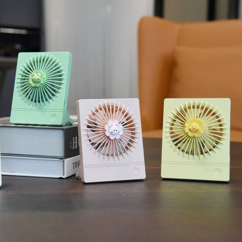 Cartoon folding handheld table small air fan with light for elementary school students, new collection