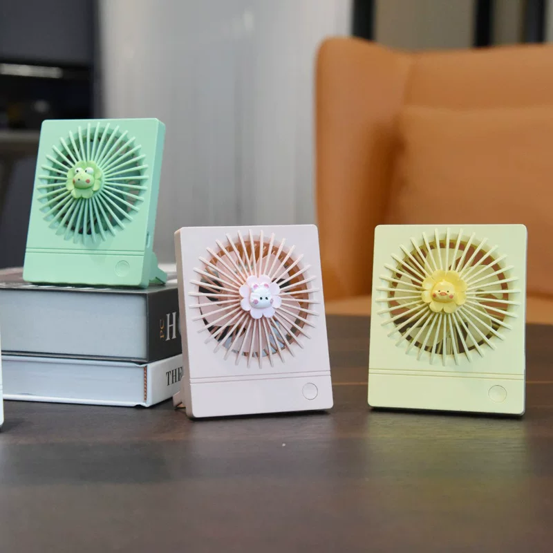 Cartoon folding handheld table small air fan with light for elementary school students, new collection