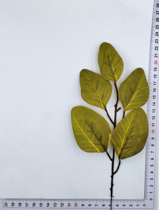 メーカー卸売りシミュレーション葉ユーカリ葉五叉シルク印刷葉鉄線付き枝飾り部品|undefined