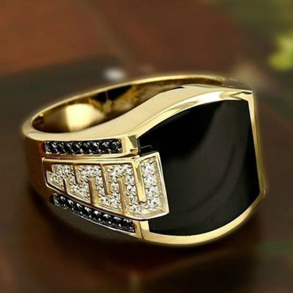 Simple Style Geometric Alloy Plating Inlay Rhinestones Men's Rings 1 Piece display picture 2
