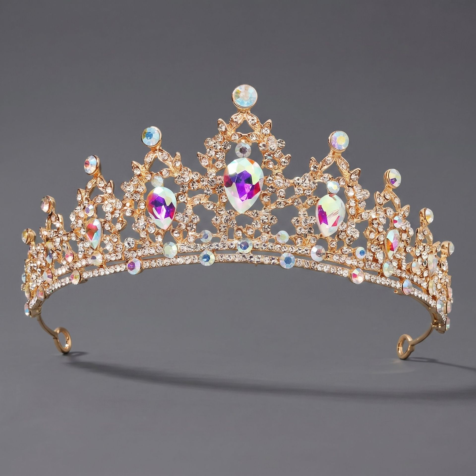 Corona de aleación con diamantes de colores retro, tocado nupcial de lujo ligero, para vestido de novia, vestido de noche, corona para desfile de moda, venta al por mayor directa de fábrica. image 14
