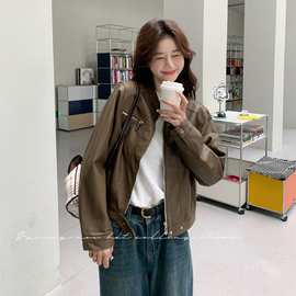 实拍2025年春秋新款今年流行美拉德皮衣外套女春秋美拉德 pu皮夹