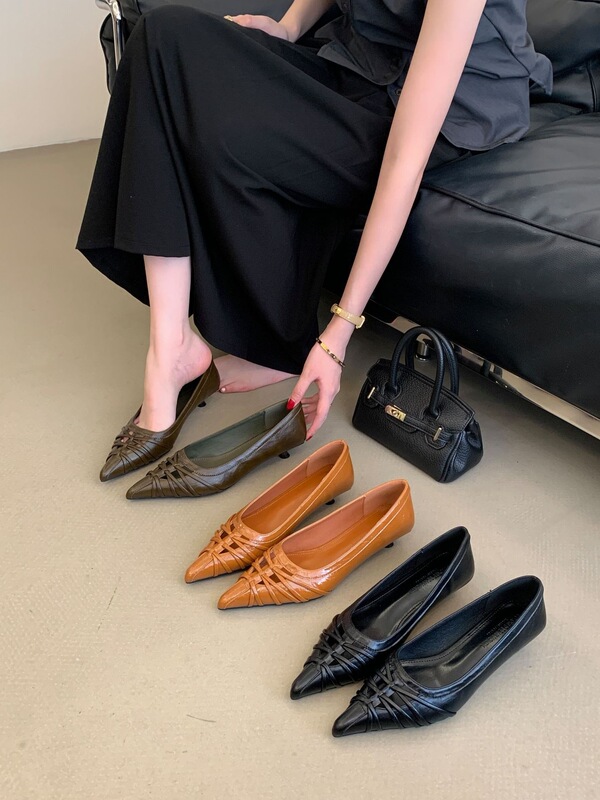 [Tax Not Included] French-Style 2026 Autumn Women's Pointed-Toe Stiletto Heels with Cross-Weave Design, British-Style Shoes