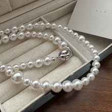 S925纯银韩版澳白色强光人造珍珠项链韩式风简约时尚锁骨链批发