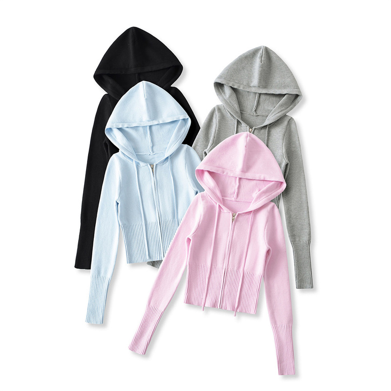 YPFF Fashionable Women's Clothing European and American Hot Girl Style Drawstring Hooded Long-sleeved Zipper Sweater Autumn and Winter New Slim-fit Cardigan YPFF Fashionable Women's Clothing European and American Hot Girl Style Drawstring Hooded Long-sleeved Zipper Sweater Autumn and Winter New Slim-fit Cardigan