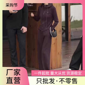 潮流时尚百搭运动套装秋冬季新款纯色拉链慵懒风长袖上衣两件套女