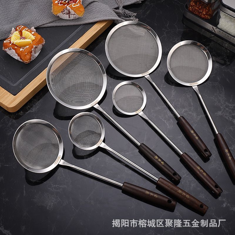 304 스트레이너 스테인레스 스틸 메쉬 누설 주방 용품 로즈우드 손잡이 대두 우유 기름 방지 뜨거운 냄비 라면 소란