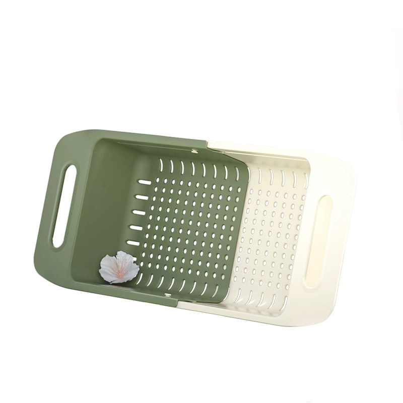 Double -layer vegetable basin draining basket kitchen sink Washing fruit vegetables, vegetables washing rice basket telescopic washing vegetable basket drain frame