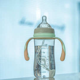 婴儿奶瓶防摔宽口径宝宝用品硅胶鸭嘴断奶防胀气带吸管水杯