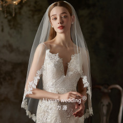 90 センチメートル単層縫製エレガントなヘアコームレースフラワーピース花嫁結婚証明書旅行写真ベール新婚無地ガーゼ気質