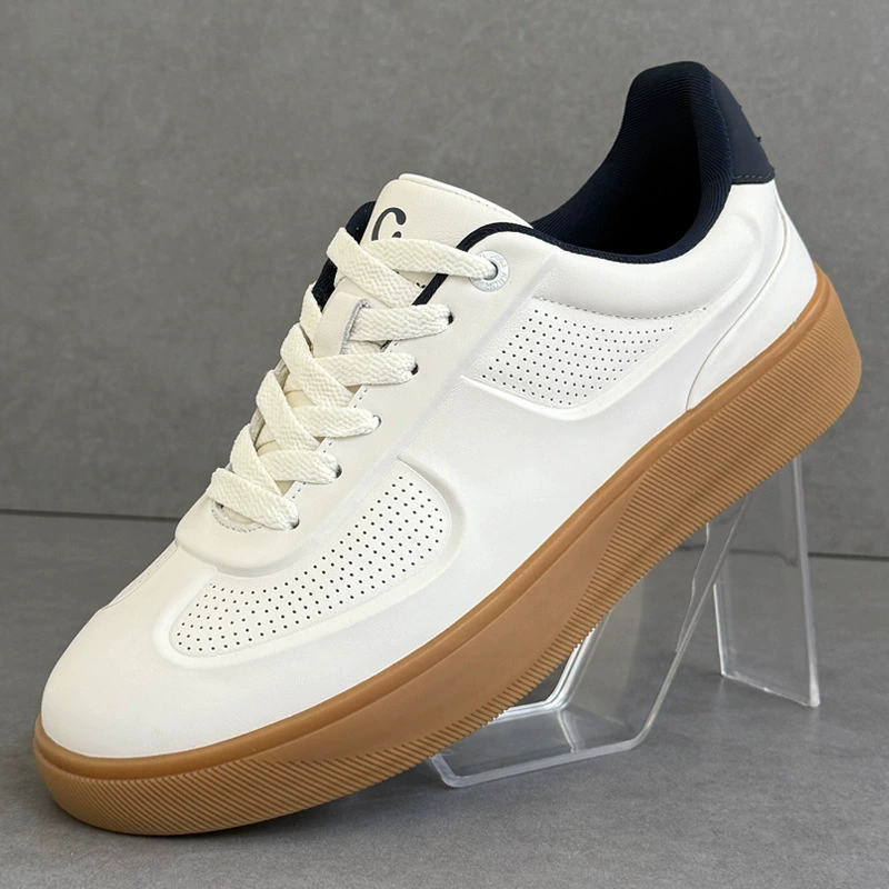 Мужская обувь из натуральной кожи, летние дышащие белые туфли, толстая подошва, белые кроссовки, модная и универсальная мужская повседневная обувь с сеткой.
