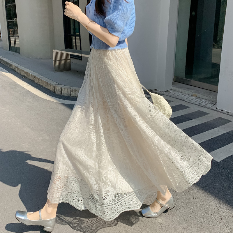 白色蕾丝半身裙女夏2025新款高级超火今年流行半裙梨型身材a字裙