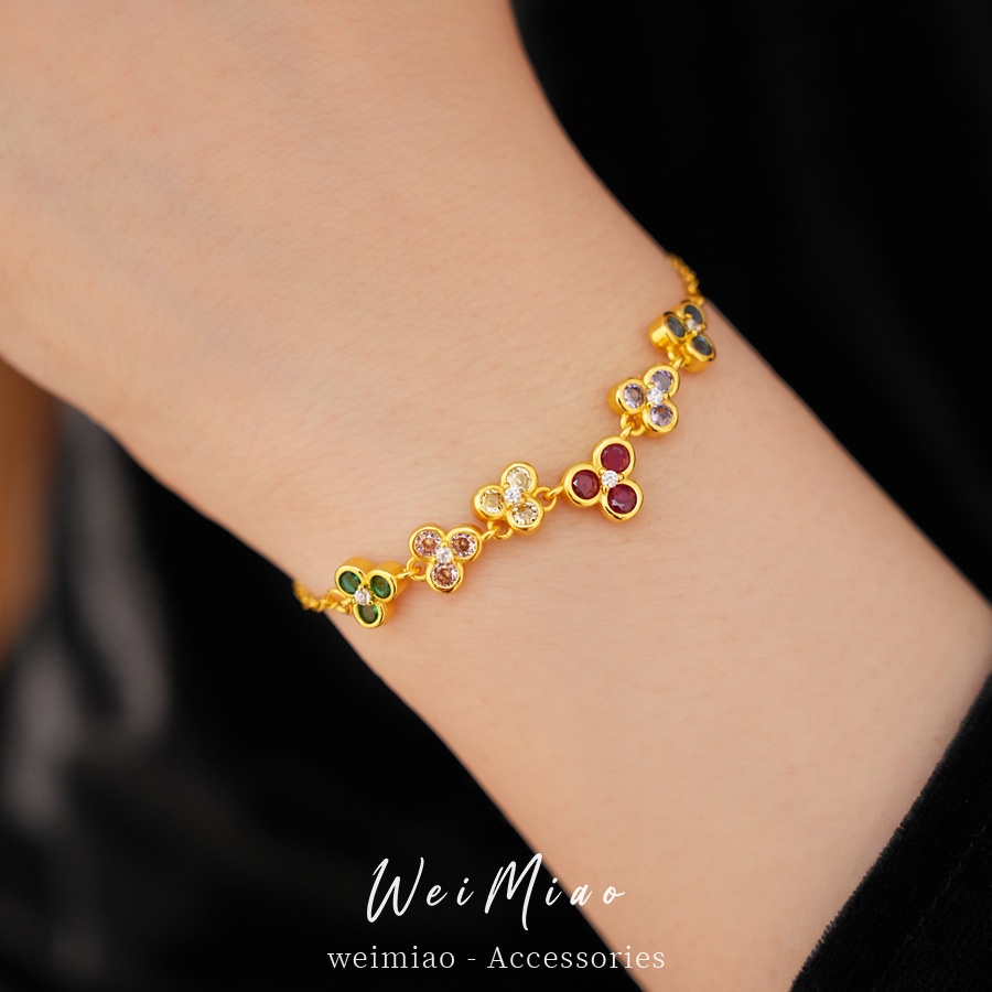 Zircon geométrico redondo color pulsera de flores lujoso ligero pulsera de alta sensación temperamento simple casual moda joyería de mano mujer
