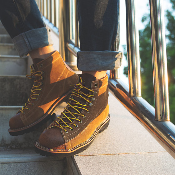 Rhubarb Boots Men's Autumn and Winter Genuine Leather Martin Boots Men's Short Face Boxing Boots Retro Biker Cowhide Stitching Middle Boots