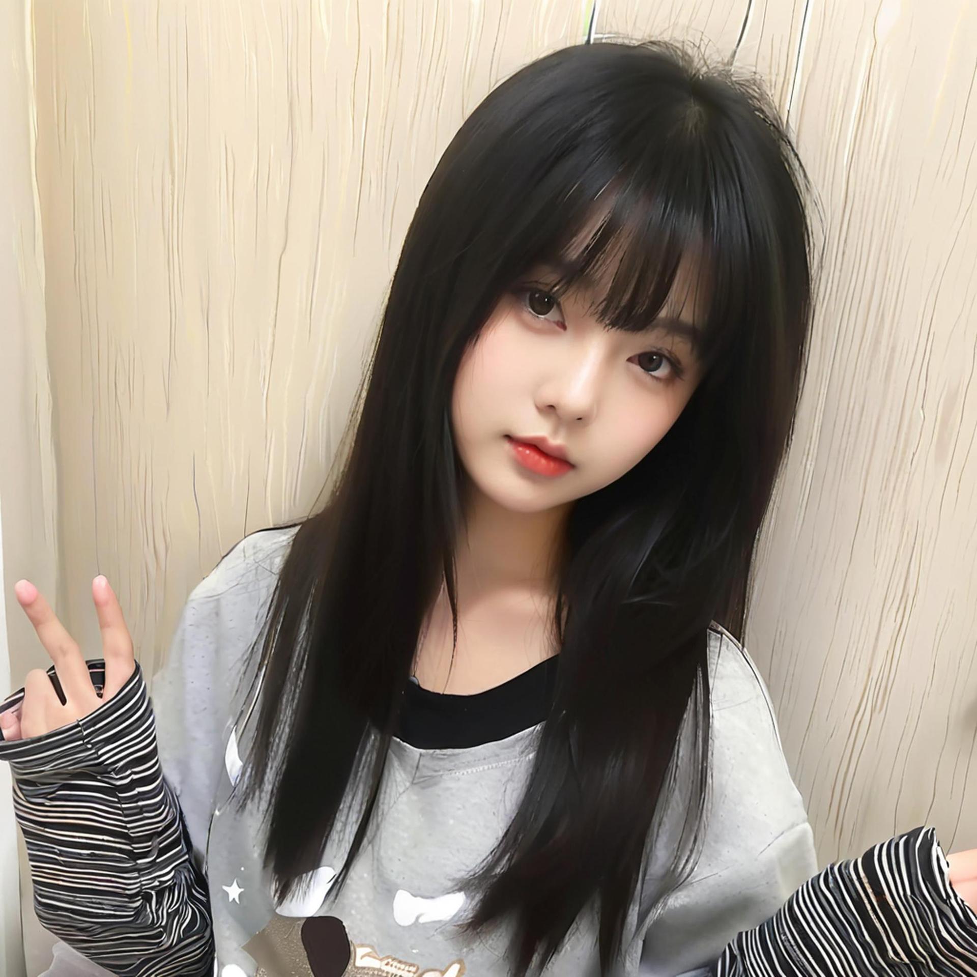 Puntuación más venta en caliente pelucca joven Luo Huang dulce negro largo recto Lolita aire doble cola de caballo cubierta de cabeza