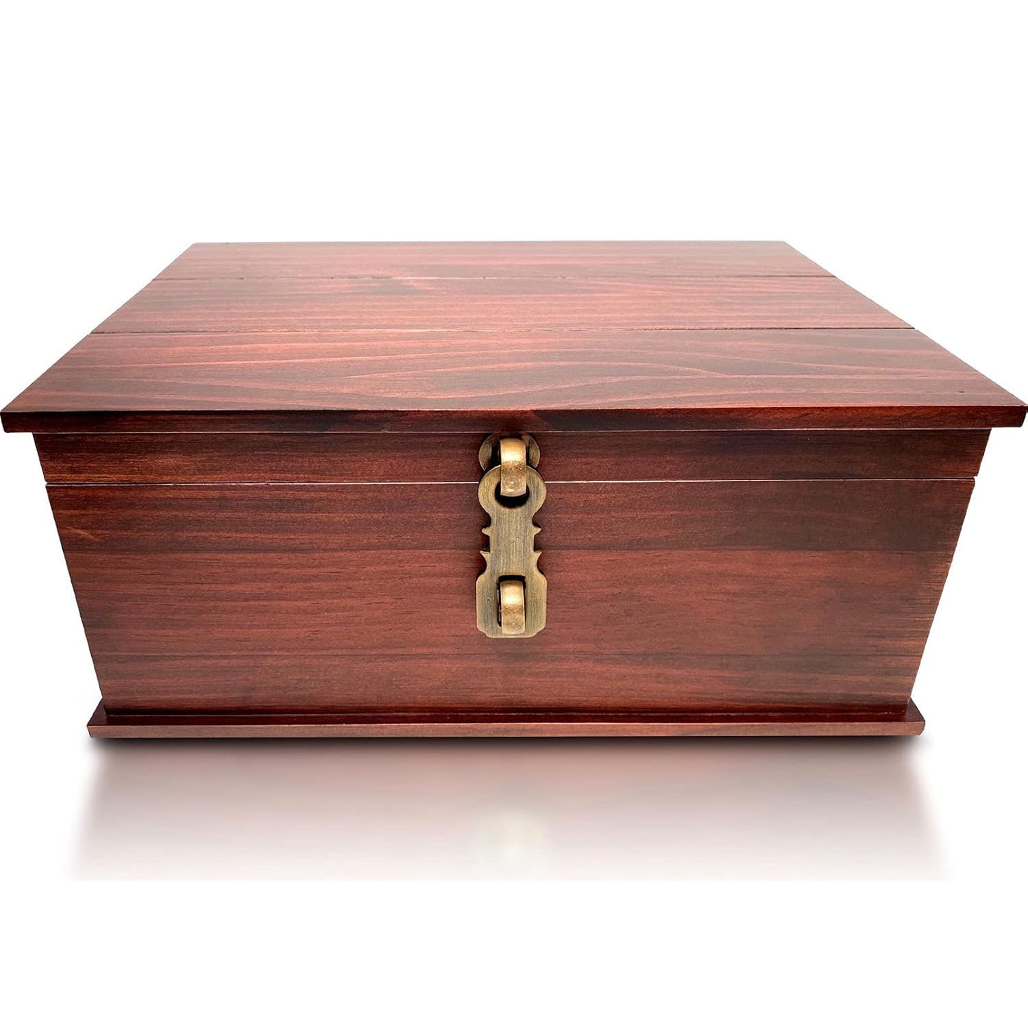 Antique-Style Rectangular Wooden Storage Box, Multifunctional Home Office Decoration, with Hinged Lid and Metal Lock