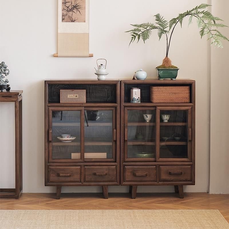 Old Elm Sideboard Living Room Antique Shelf New Chinese Style Cabinet Tea Sideboard Solid Wood Guesthouse Storage Cabinet Elm Chest of Drawers
