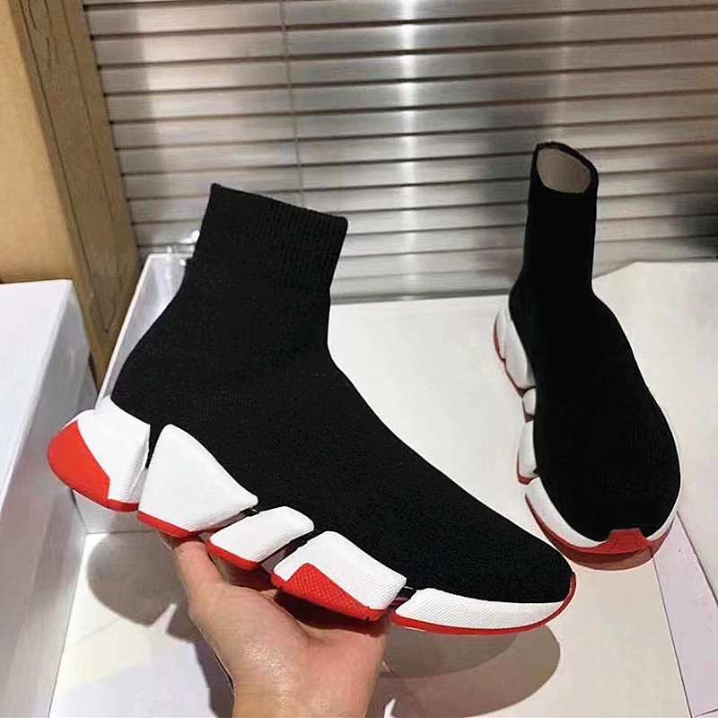 Guangzhou Factory High Quality Fly Knitted Shoes 2025 Trbottomy Stretch Knitted Vacuum Thick Sole 2.0 High Top Paris Socks Shoes