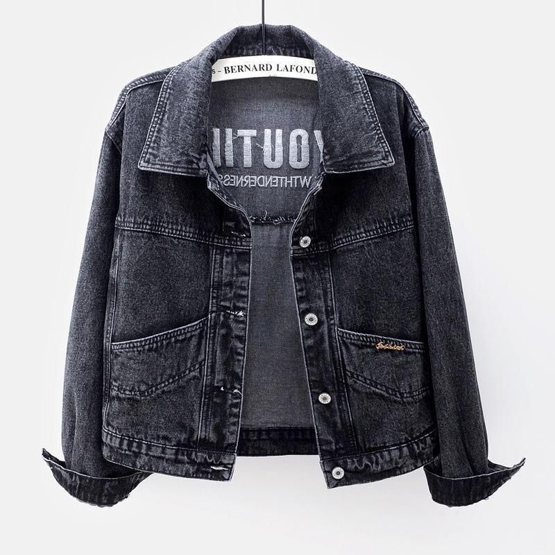 Plus size black Denim coat women's short new spring and autumn denim clothing loose chic slimming jacket
