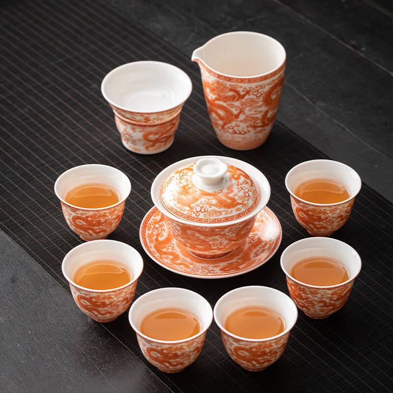 Longnian de alto grado de grasa oveja Jade juego de té liso traje de caja de regalo de cerámica de Su juego de moda Nacional juego de té de Kung Fu