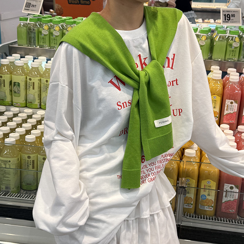 Versión coreana del chal de punto de color sólido, ropa de moda de alta gama, aire acondicionado, protección del cuello, protección solar, chaleco pequeño, bufanda cálida