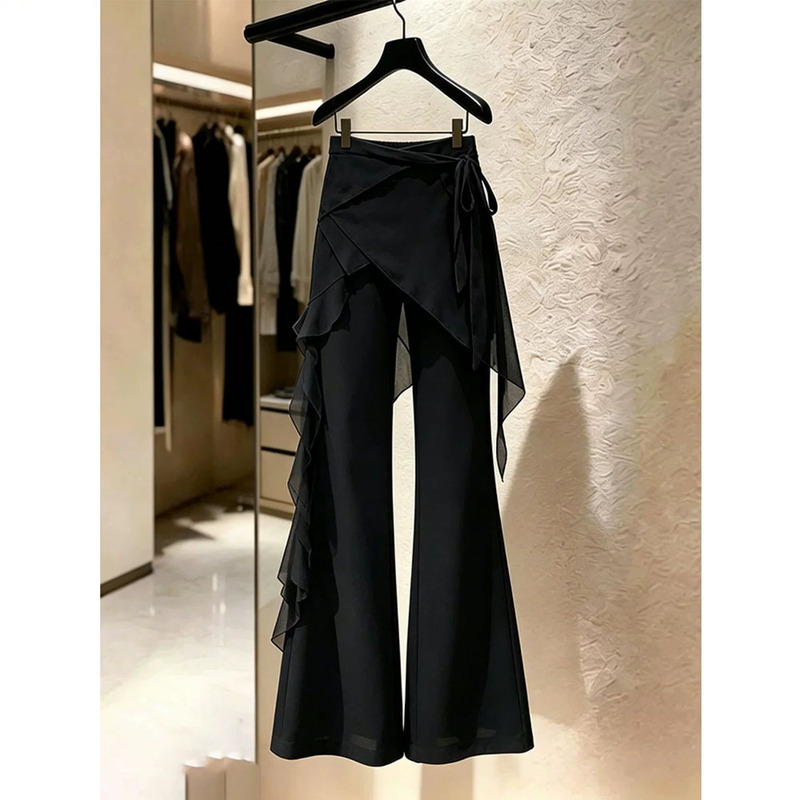 2026 Summer Unique and Super Stylish Design, Niche and Non-Replicated Black Chiffon Lace Flared Skirt Pants 2026 Summer Unique and Super Stylish Design, Niche and Non-Replicated Black Chiffon Lace Flared Skirt Pants