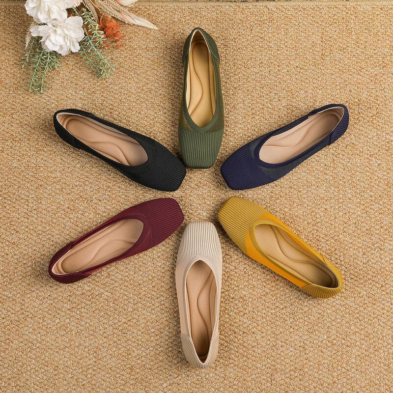 Japanese-Style Princess Shoes 2025 New Square-Toe Fishnet Single Shoes with Chunky Heels, Chanel-Style Knitted Fly-Knit Shoes, Hollow-Out Flat Shoes