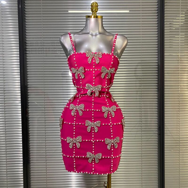 Cross-Border European and American Bandage Bowknot Rhinestone Sexy Tight-Fitting Bodycon Birthday Party Dress Cross-Border European and American Bandage Bowknot Rhinestone Sexy Tight-Fitting Bodycon Birthday Party Dress