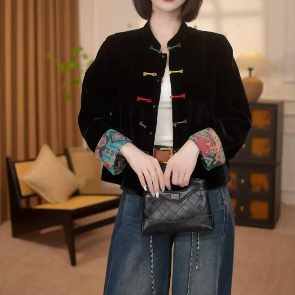 Velvet double-sided warm shirt, retro jacket, Chinese style, autumn