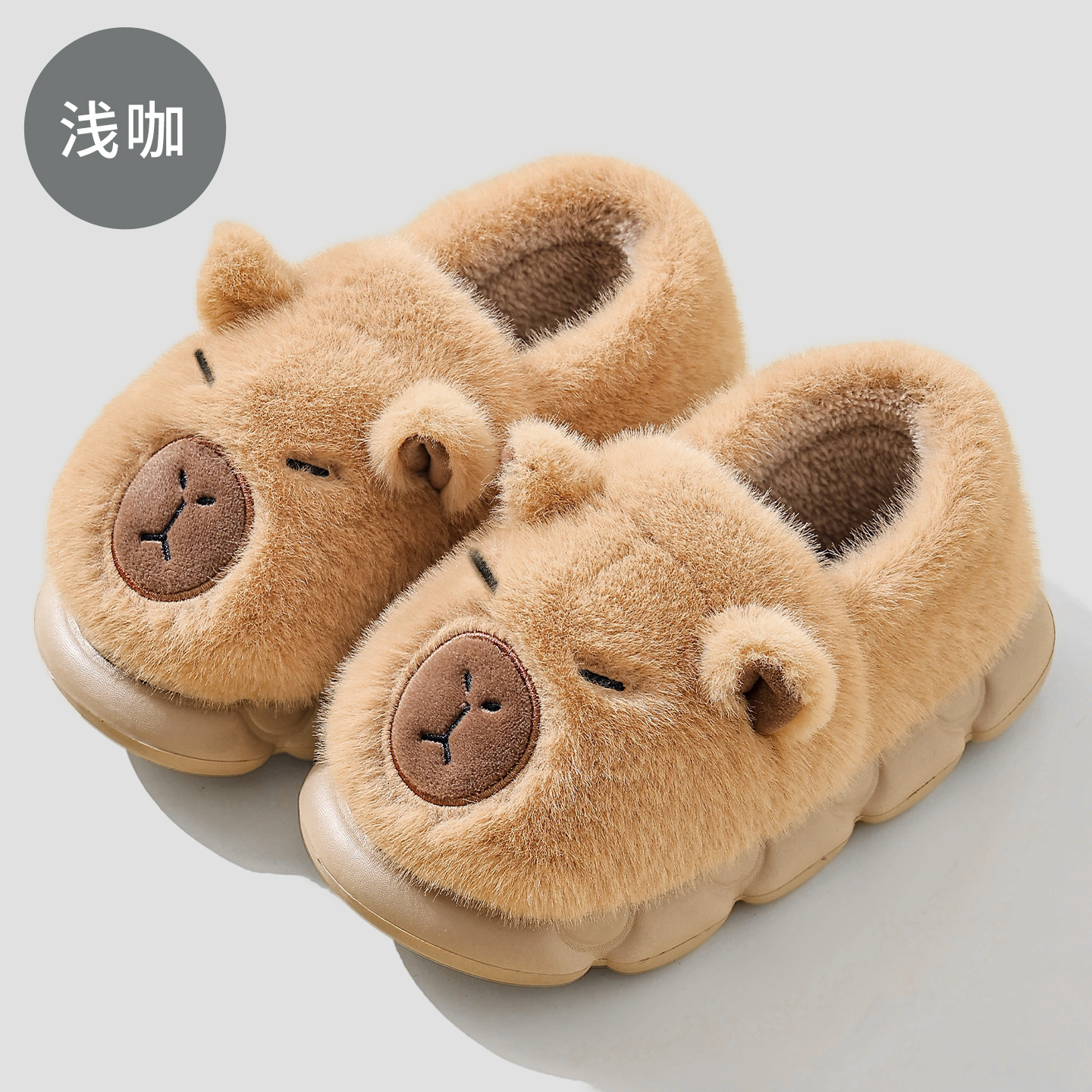 Kapibara zapatillas de algodón tacones de invierno lindos dibujos animados pelo caliente niños padres-hijos zapatos de algodón hombre al por mayor