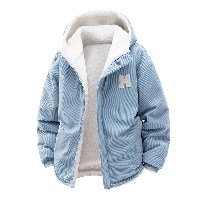 Corduroy Hooded Padded Jacket For Men And Women Thickened Padded Jacket Fleece Couple Padded Jacket_viptrois.com